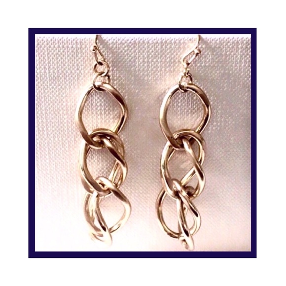 Gold Link Dangling Earrings with French Hooks - Picture 1 of 7